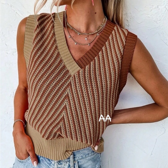 Cozy Boho Colorblock Sleeveless Knit Sweater Top Pink Orange - Picture 4 of 6